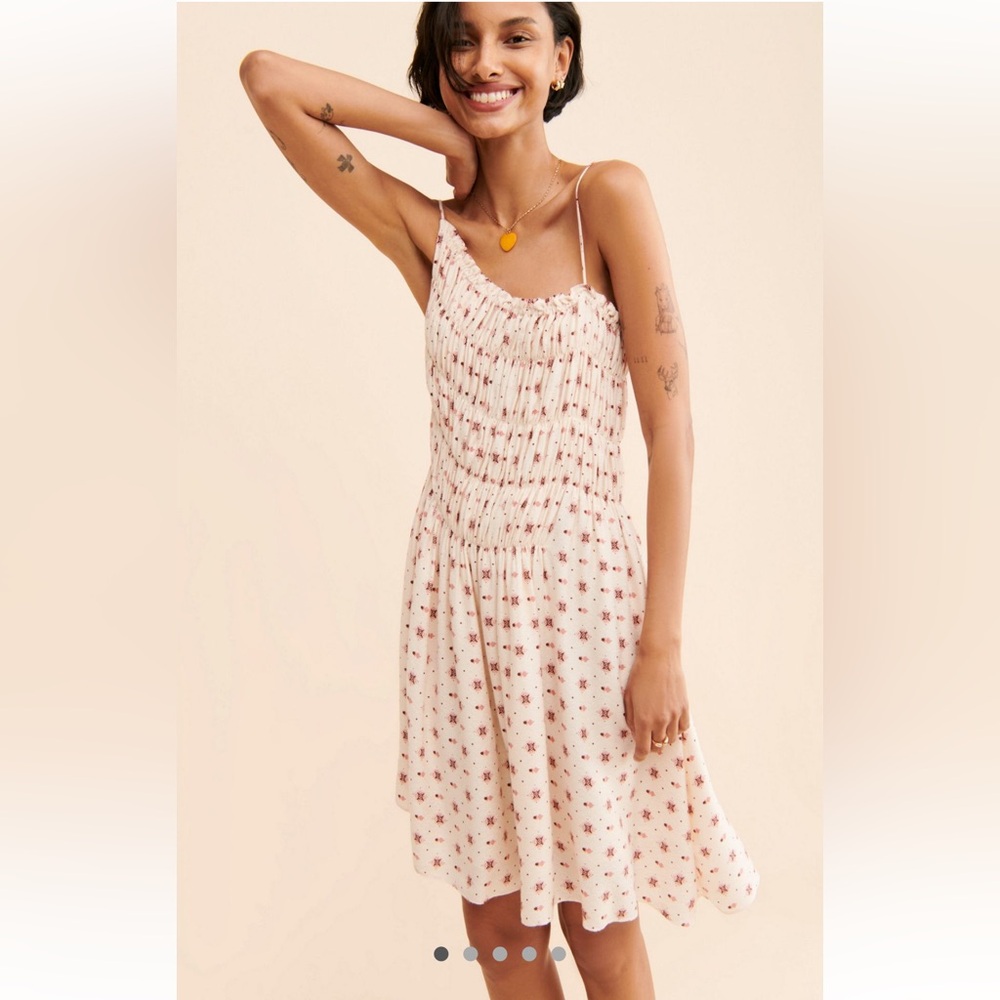 Free People Cream Mini Dress with Red Floral Print